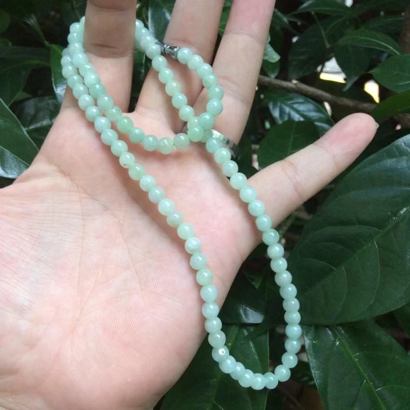 

Certified Light Green Natural A Jade Jadeite Hand-Carved 5MM Beads 52CM Nelace