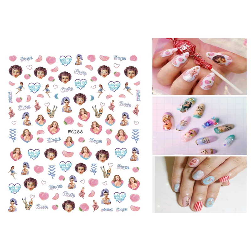 10PCS Disney ยี่ห้ออะนิเมะสติกเกอร์ติดเล็บชุดพีช Monroe Little Angel Self-กาว Perlengkapan Nail Art ตกแต่งเล็บ Slider