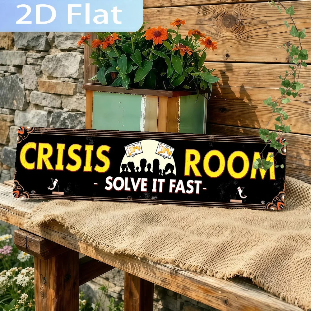 2D Flat, Vintage Sign 'Crisis Room Solve It Fast', Elegant Wall Art Sign,Perfect for Home, Bathroom, Kitchen,Office