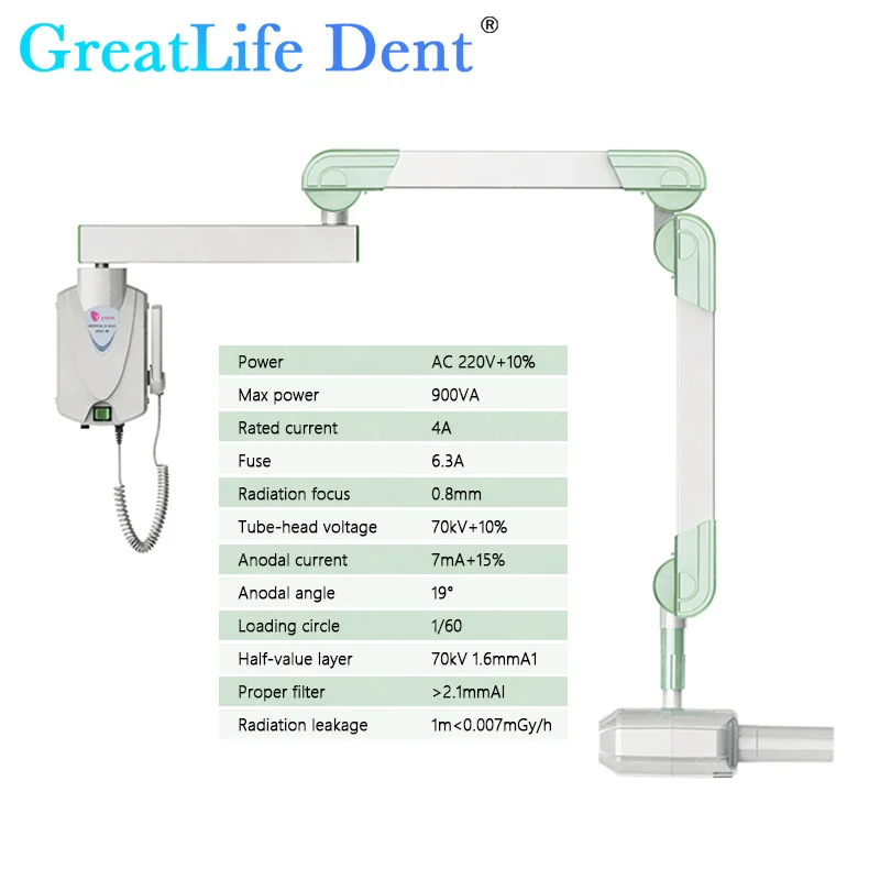 GreatLife Dent 70 kV 7 mA Dental-Röntgengerät zur Wandmontage, tragbares Bildgebungs-Digitalsystem, bodenstehender Sensor, Wohnmobil-Radiographie