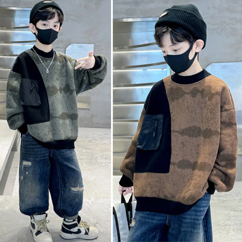 

Thick Youth Hoodies For Boys Winter Warm Green Brown Sweatshirt Kids Size 5 6 7 8 10-12 14-16 17 18 19 20 Years School Clothing