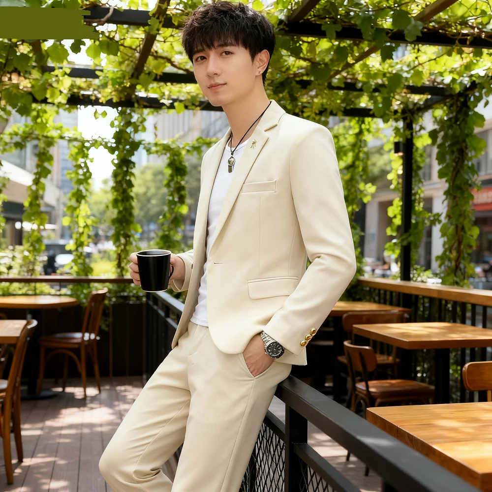 بدلة رجالية مكونة من قطعتين بقصة ضيقة فستان خريفي كاجوال للأعمال بلون سادة مع سراويل متضمنة مجموعة كاملة من ملابس تراباجو للرجال #1