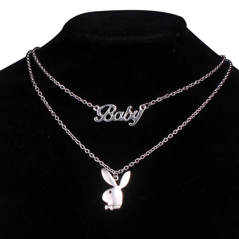 Gothic Punk Letter Baby Chokers Necklace Dark Art Goth Chain Layered Rabbit Necklaces For Women y2k stainless steel jewelry