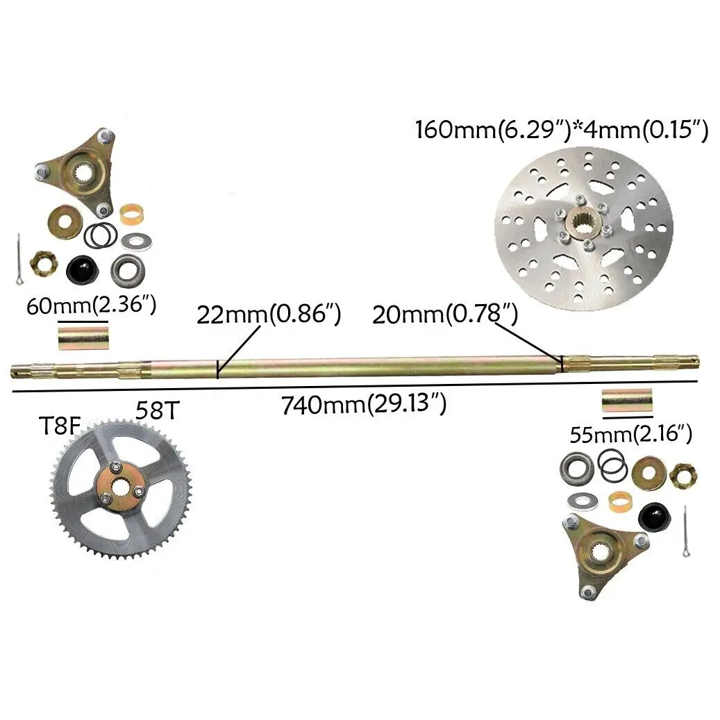 Go Kart Rear Live Axle Kit Wheel Hub Sprocket Brake Assembly for ATV Quad Trike