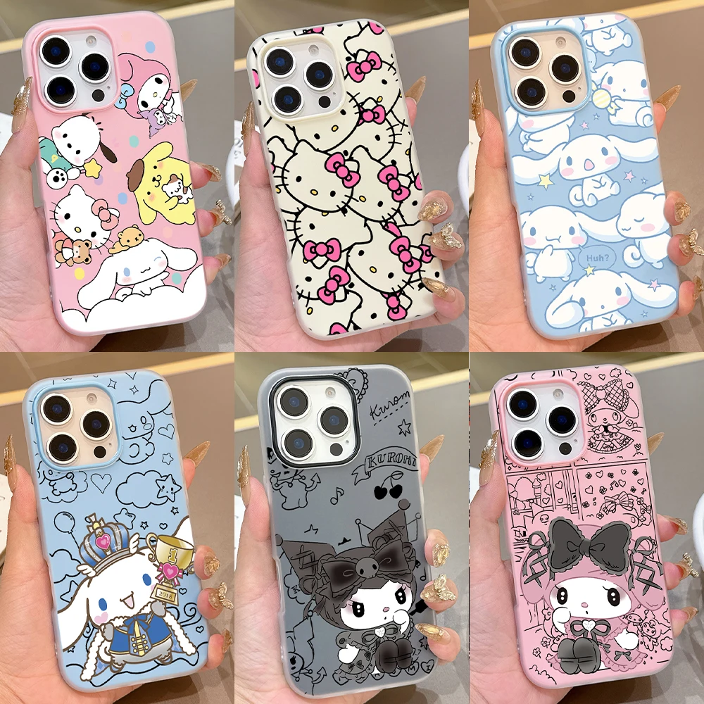 

Cute H-Hello Kitty K-Kuromi Shockproof Silicone Matte Candy Color 2 in 1 Phone Case for Samsung S23 S24 S25 Ultra Edge 5G Cover