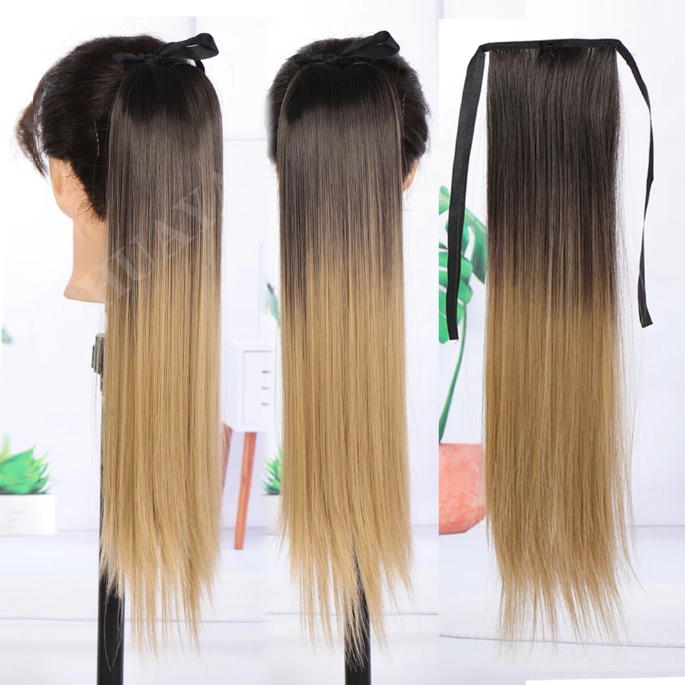 Synthetic Long Straight Hair Ponytail Hairpiece Extensions Ombre Drawstring Fake Hair Ponytail Heat Resistant Fiber