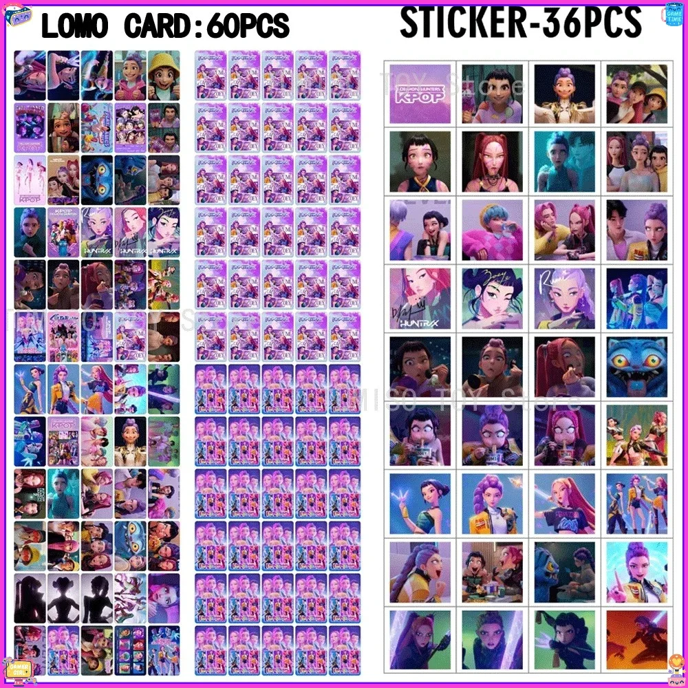 96 szt./pudełko Anime K-POP Demon Hunters Huntrix Karty LOMO i naklejki wodoodporne Kolekcjonerski zestaw kart dla fanów Karty holograficzne