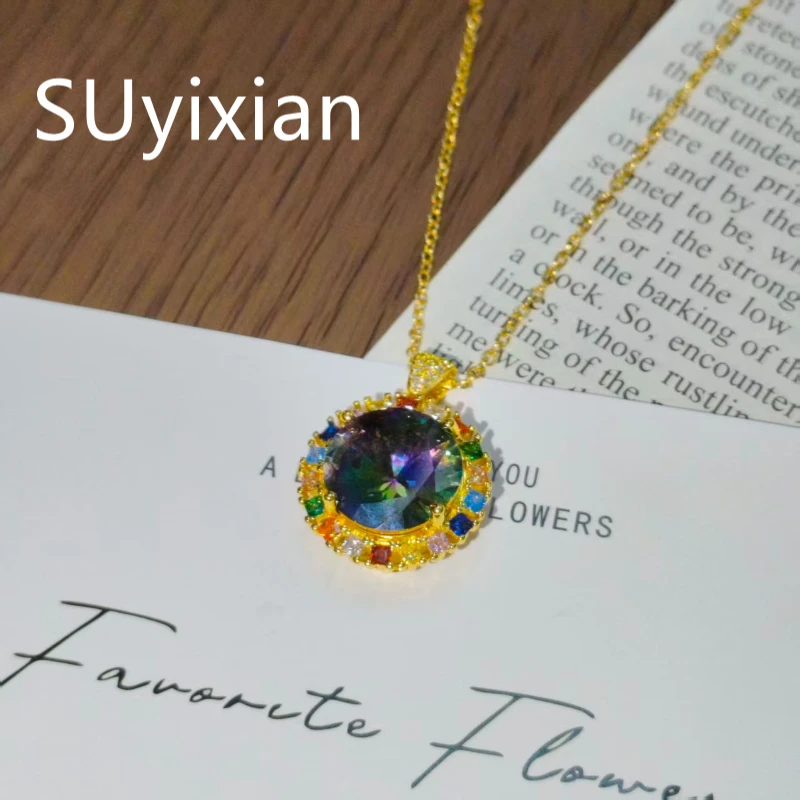 92,510 Carat Zircon Necklace. Brilliant Round-cut Gemstones with Diamond-like Aura. Elegant and Refined Women's High Jewelry.