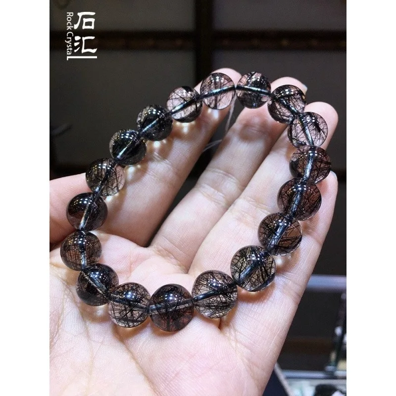 

Brazilian bracelet, natural crystal titanium , green rutilated quartz, tourmaline, black obsidian b