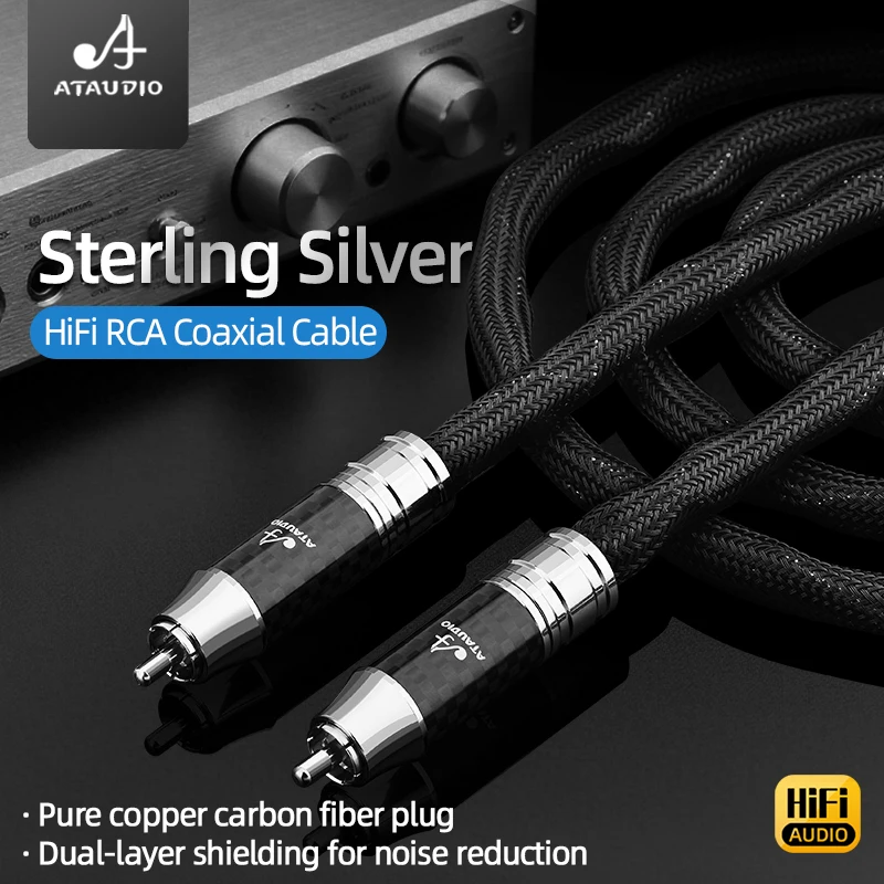 ATAUDIO HiFi Sterling Silver 75Ohm Digital Coaxial Cable Premium SPDIF RCA Coaxial Cable for Speaker Subwoofer