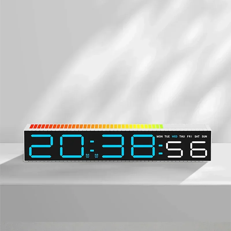 LED Alarm Clock with Rhythm Light Bar Colorful Table Clock with 3 Levels Brightness Adjustable RGB Colorful Electronic Clock