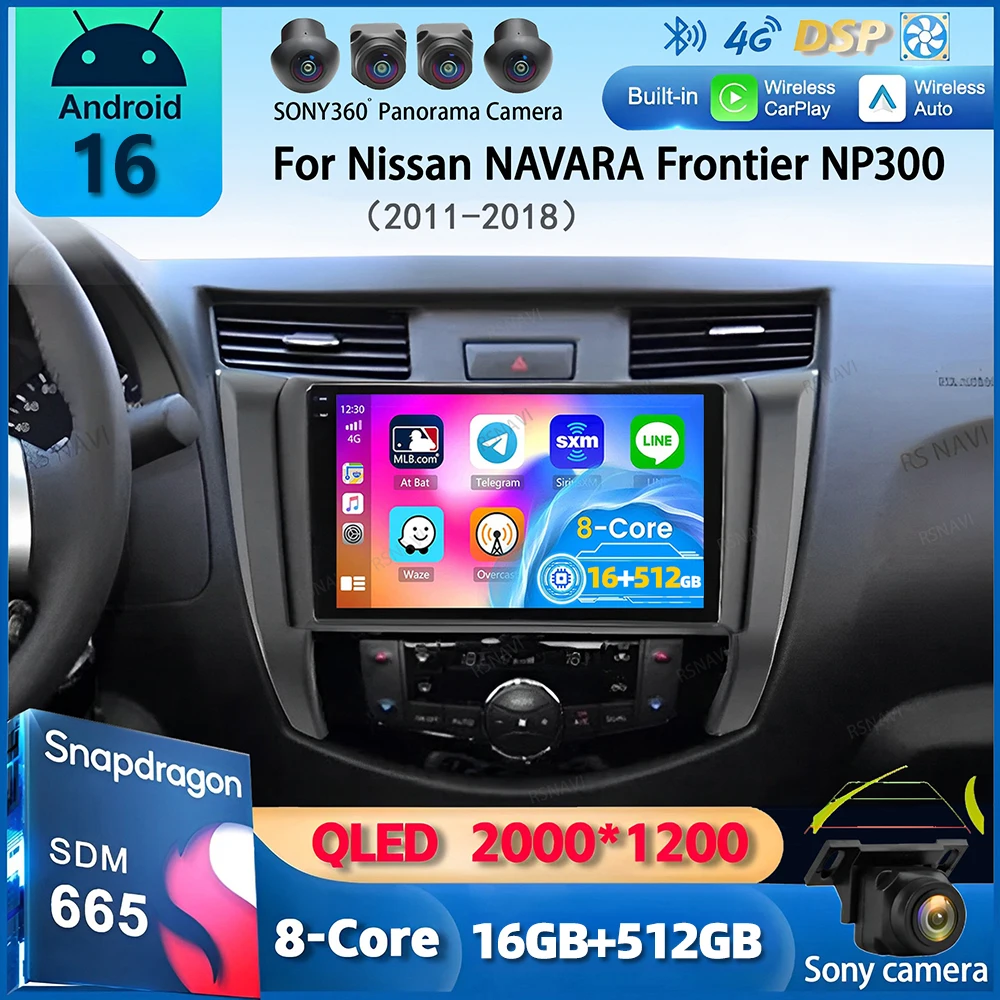 Radio para Auto con Android 16 y Carplay para Nissan NAVARA Frontier NP300 2011-2018, Navegación GPS, Reproductor Multimedia, WiFi+4G, Video Estéreo