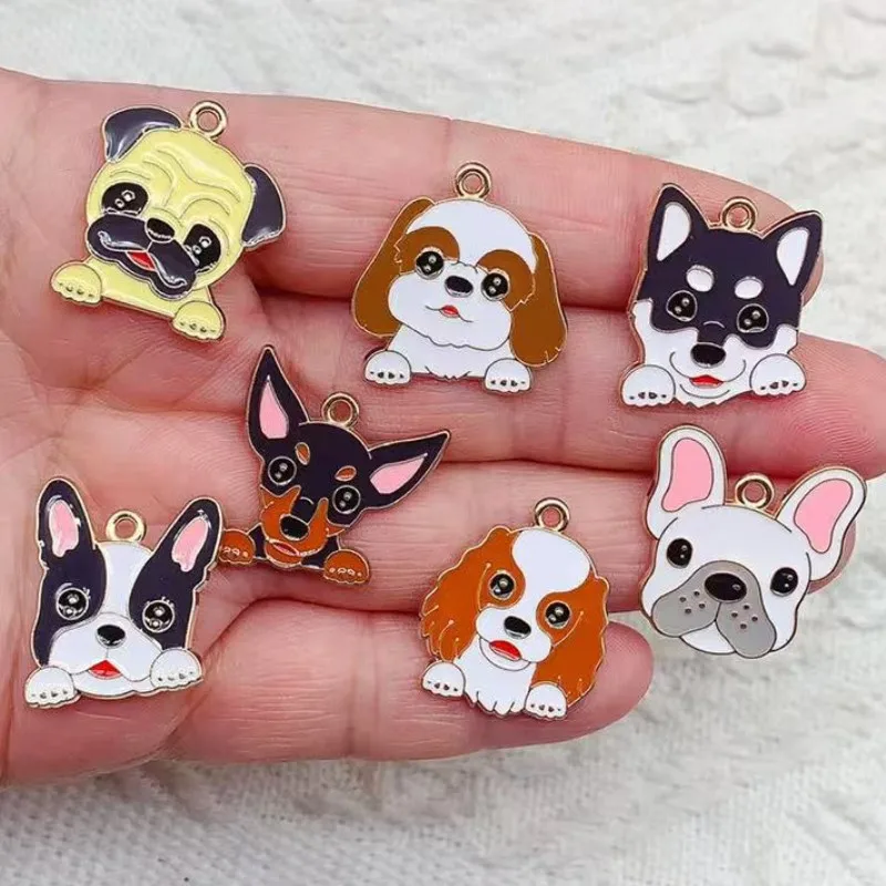 10pcs Alloy Enamel Puppy Dog Charms Kawaii Cartoon French Bulldog Pet Pendants Diy For Bracelet Earring Jewelry Make