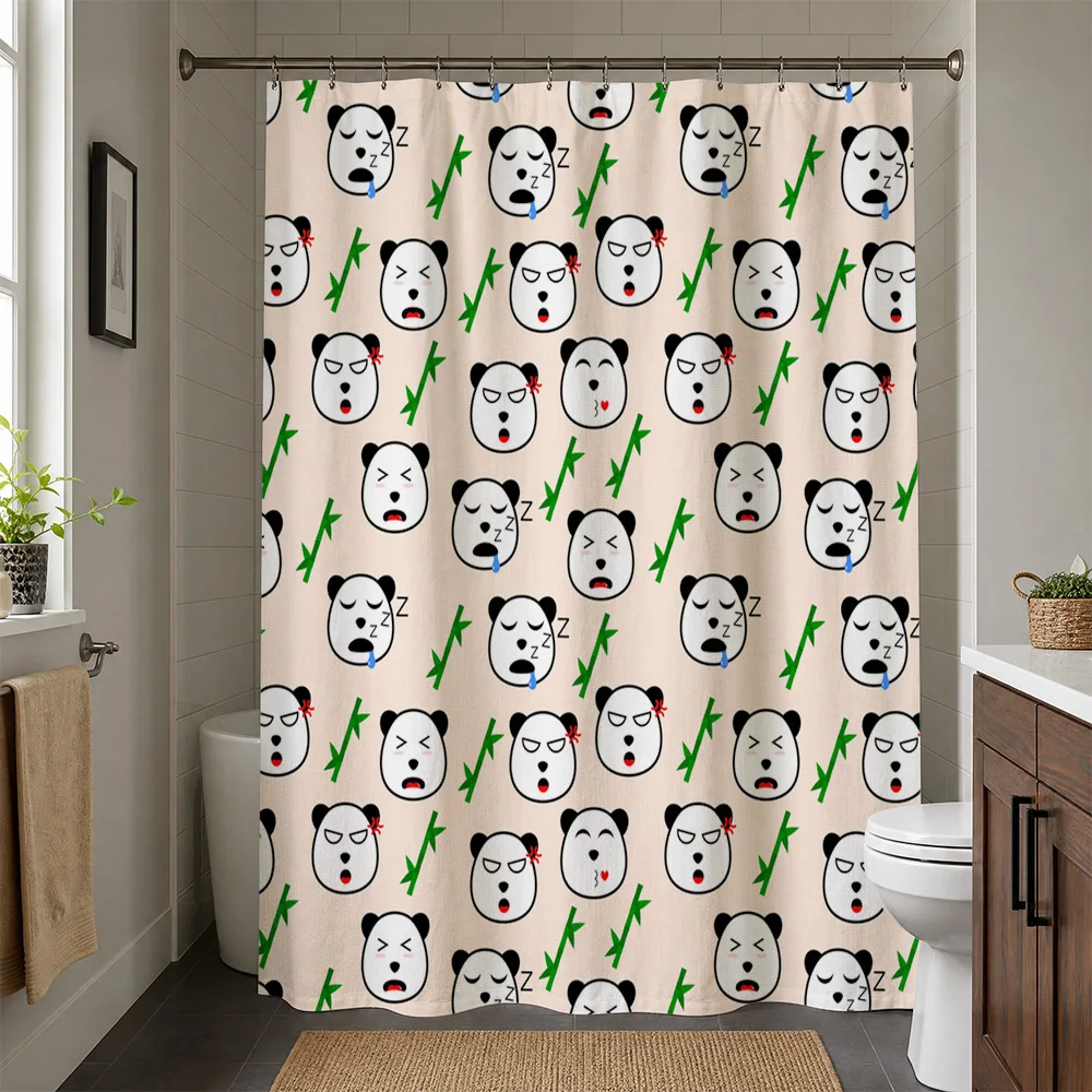 Waterproof Panda Face Shower Curtain Cute Cartoon Print Bathroom Liner Novelty Decor Funny Home Accessories for Kids and Family