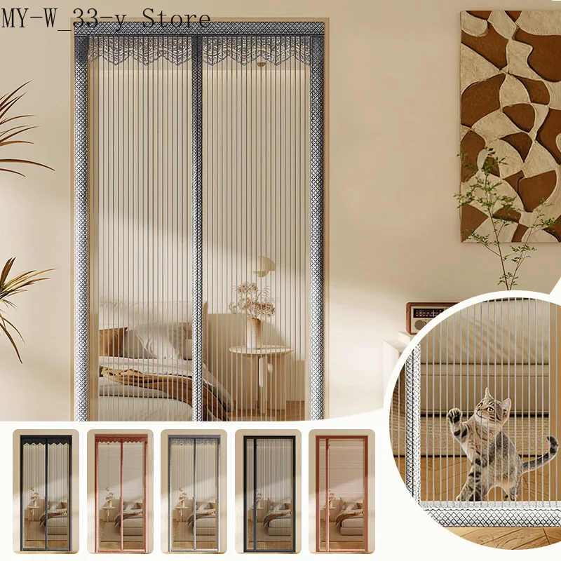 Heavy Duty Magnetic Screen Door Mesh Curtain Mosquito Net Bug Hands Free Partition Mute Striped Door Curtain Bedroom Ventilation