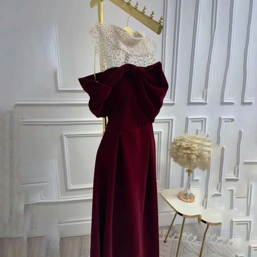 Maßgeschneidertes, exquisites, kurzärmliges Abendkleid, bezauberndes, mit Perlen verziertes Ballkleid, sexy Stehkragen-Partykleid