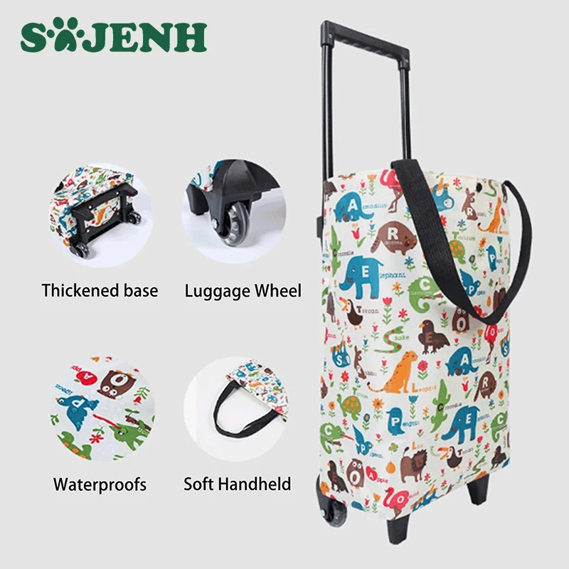 

Folding Shopping Trolley Bag Trolley Reusable Grocery Handle Shopping Cart With Wheels Portable Elderly Storage Rolling Carts