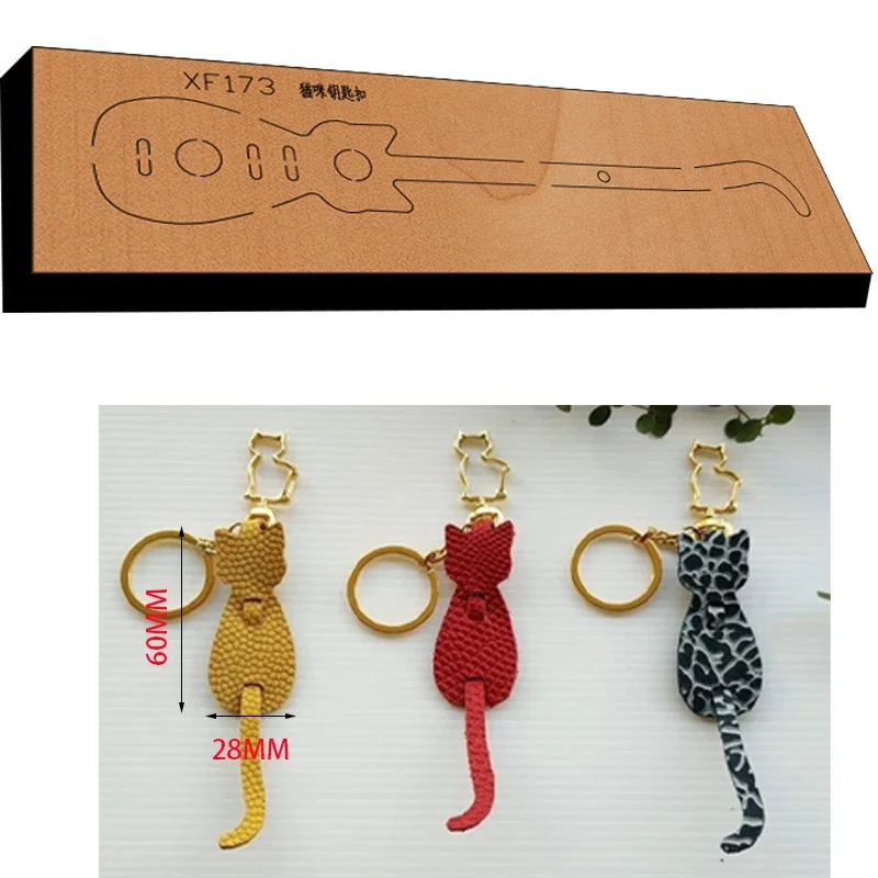 New Japan Steel Blade Wooden Cat key pendant knife mold Wallet Leather Craft Punch Hand Tool Cut Knife Mould XF173