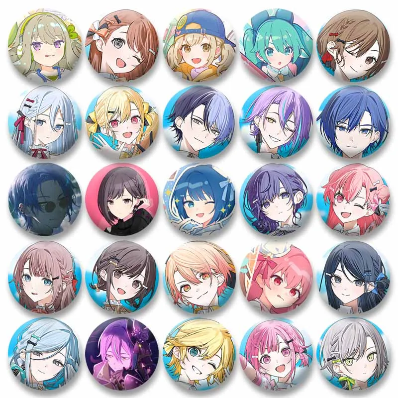 Project SEKAI Chibi Cosplay Badge Cartoon Figure Kiritani Haruka Kusanagi Nene Pin Round Brooch for Bag Accessories Xmas Gifts