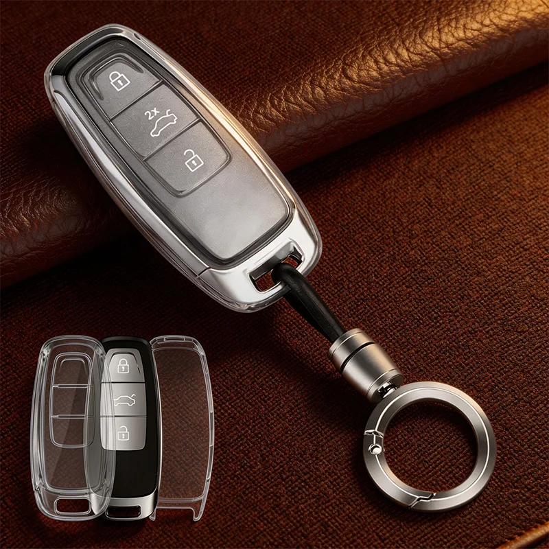 Transpar soft Car Smart Key Case Cover For Audi A3 8Y A4 A6 A7 A8 E-tron Q5 Q8 C8 D5 Auto Styling Protection Shell Accessories