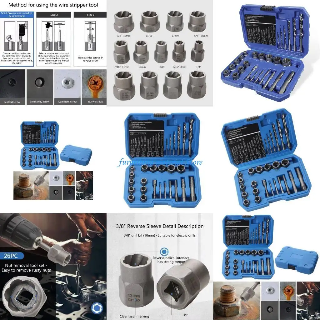 

Y5GD 26 Piece Screw Extractor 135 Degree Split Point With Alloy Drill Bit And Impact Adapter For Damaged Bolt Nut Removal