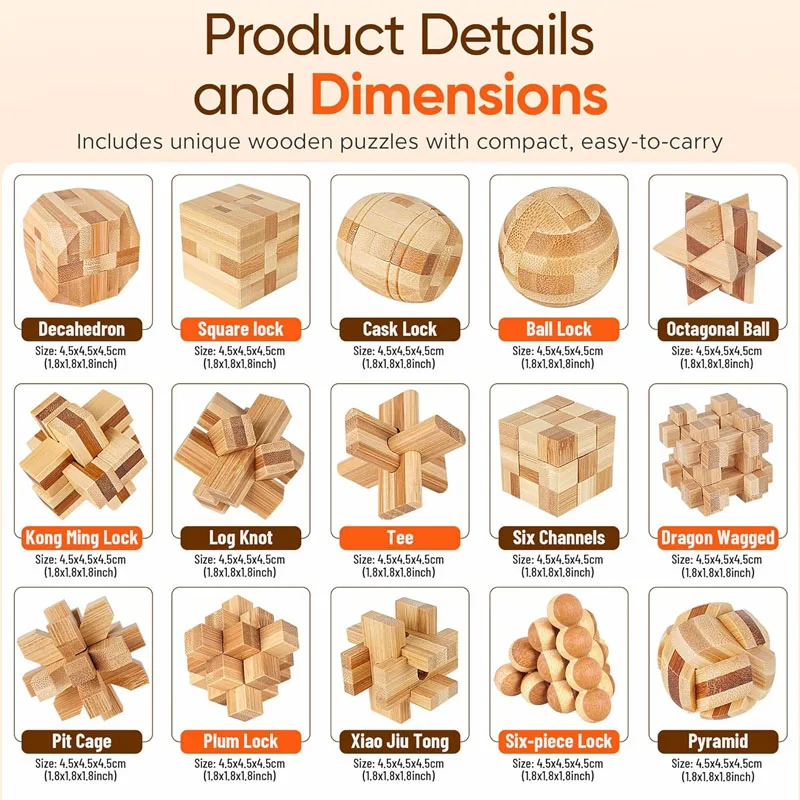 NEW 4.5CM Lu Ban Lock Puzzle Bamboo Unlock Interlock Brain Teaser Toys IQ and Logic Test Educational Gifts For Kids & Adults view 6