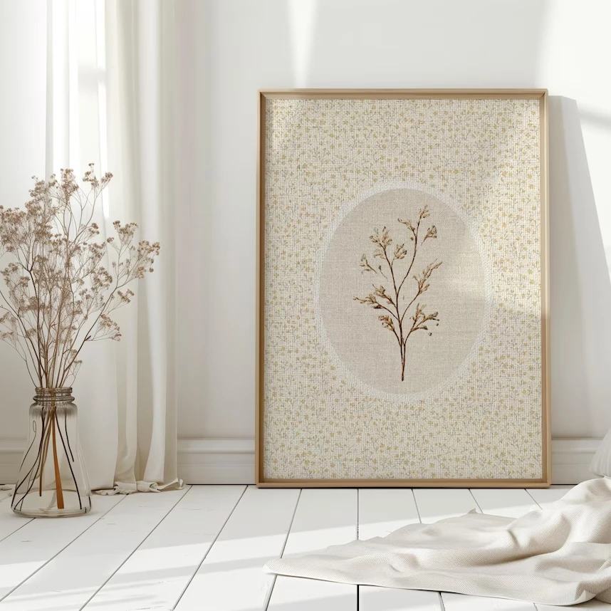 Vintage Floral Art Poster Embroidered Dried Flowers Printable Wall Art Retro Botanical Canvas Print Antique Cottagecore Decor