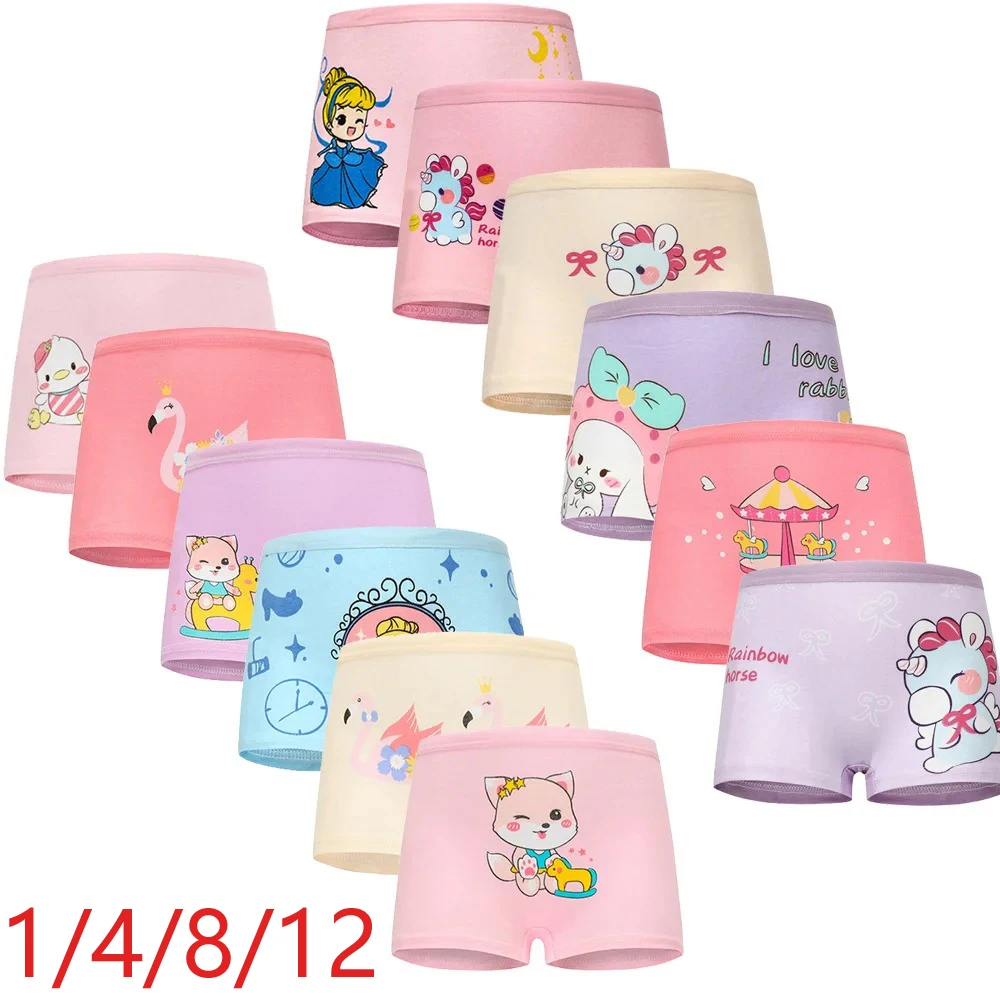 1/4/8/12 Pcs Children Girls Panties Sets Cotton Pretty Cute Cartoon Unicorn Print Child Underwear for Girl Kid Boxer Breathable