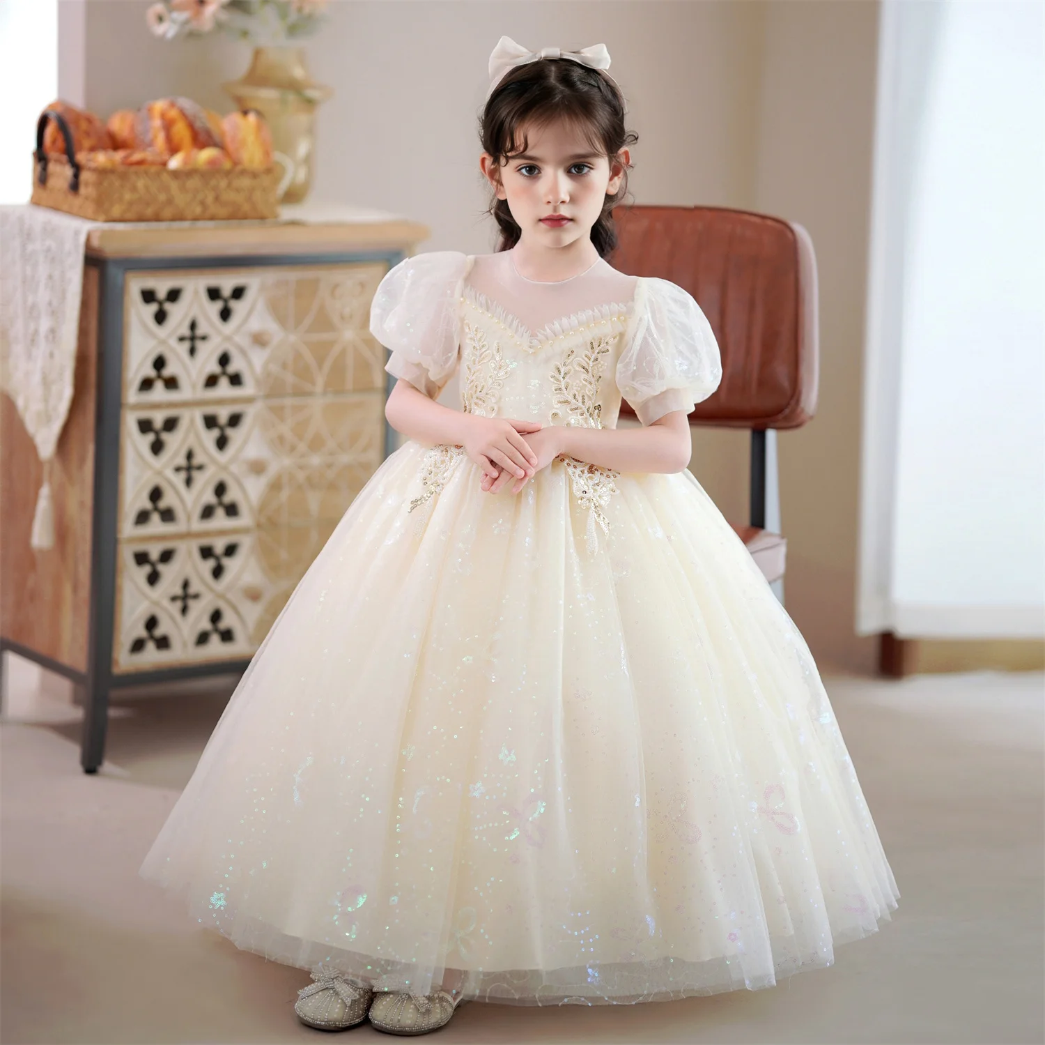 3-10 Years Kids Long Gown Piano Costume Baby Girl Evening Party Princess Dresses For Girl Ceremony Wedding Birthday Dress