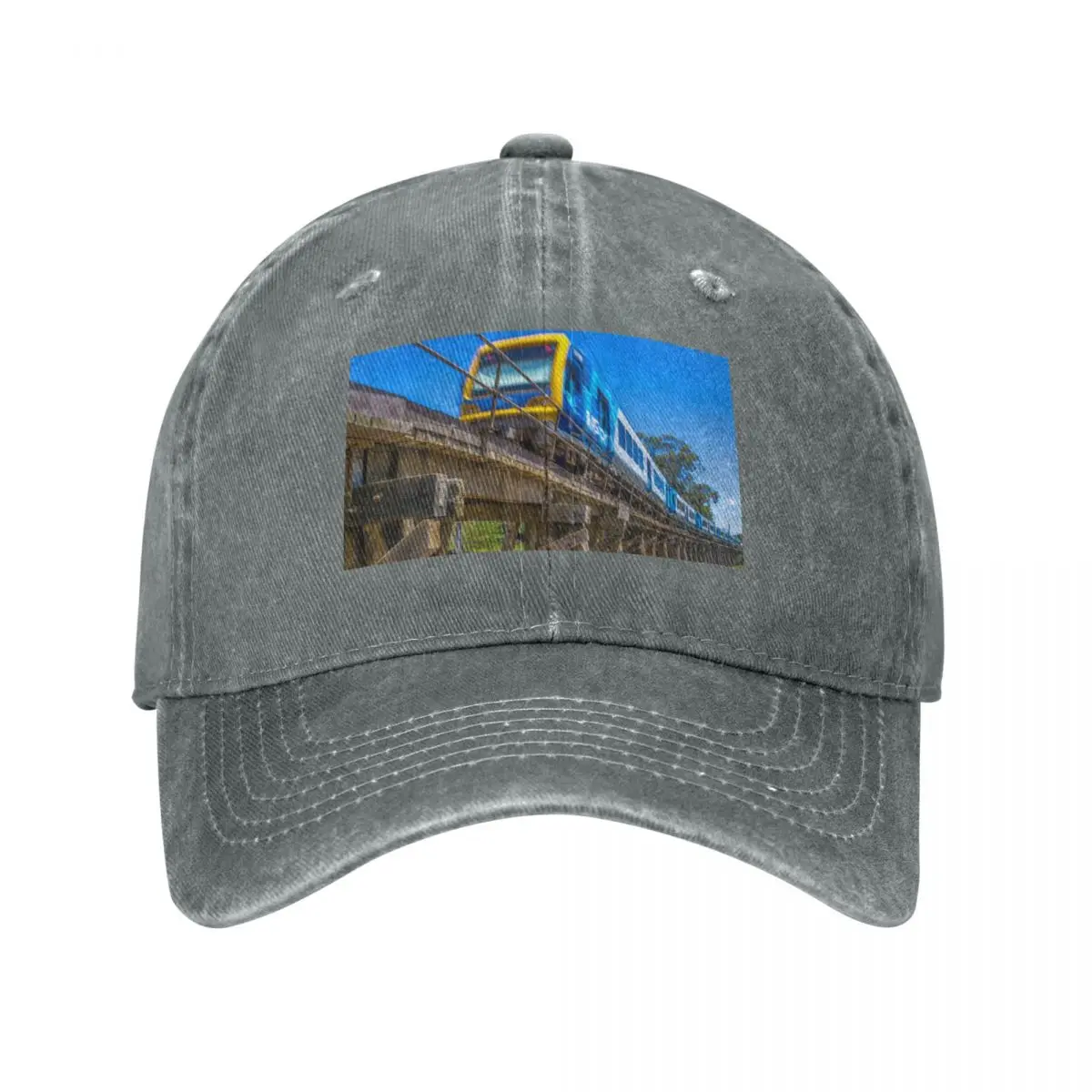 

Melbourne Metro Train on Trestle Bridge - Eltham, Victoria Baseball Cap Luxury Hat Hat Baseball Cap Men Women's