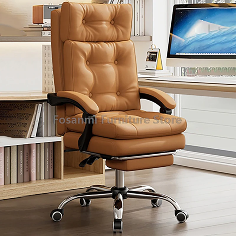 

Luxury Orange Leather Office Recliner Chair with Linkage Armrest Ergonomic Gaming Computer Chair Home Adjustable Swivel Chairs