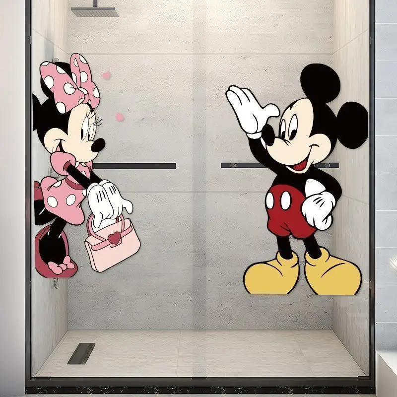 ミッキーミニーかわいいガラスステッカーパーソナライズされた漫画かわいいキッチンドアガラス玄関装飾衝突防止ステッカー