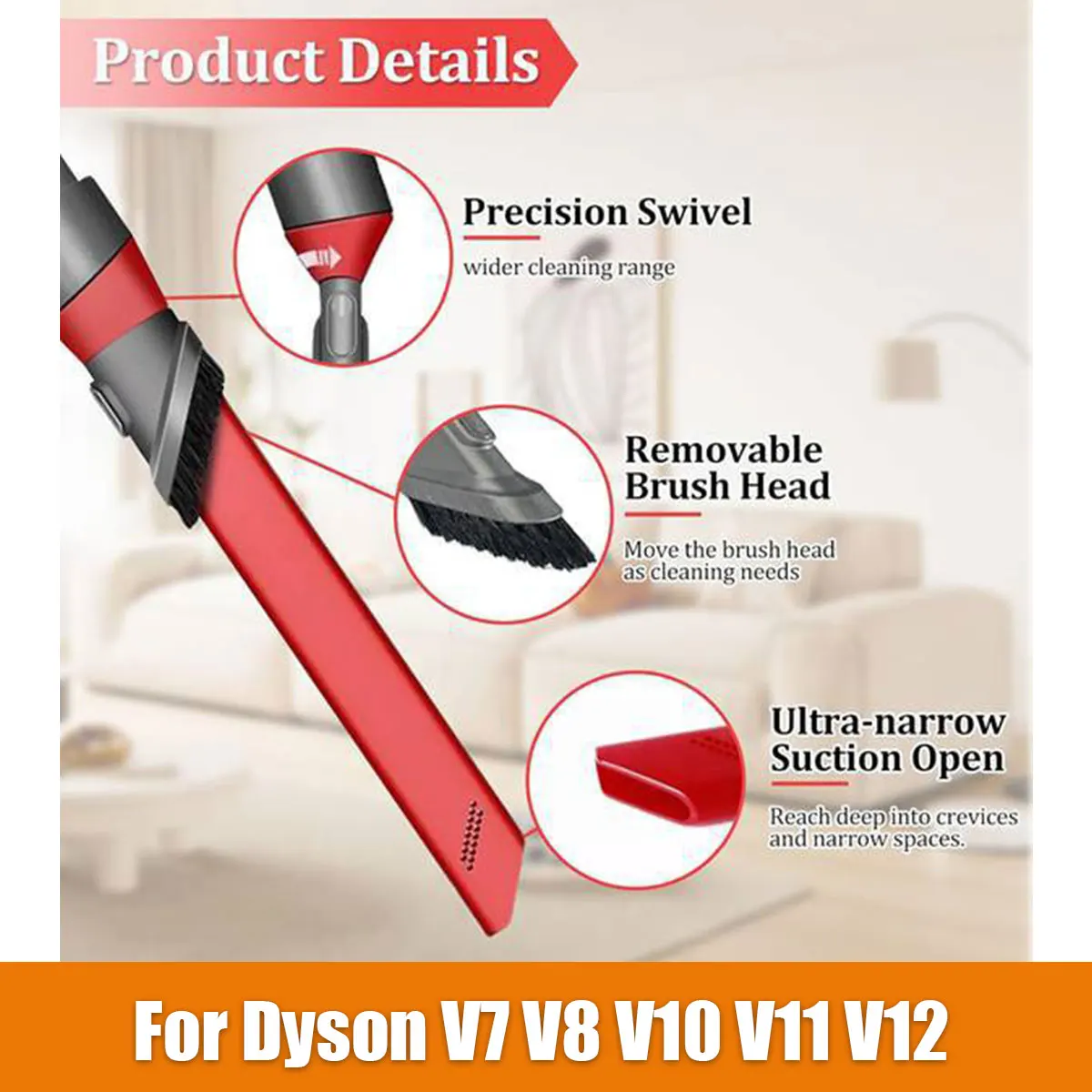 Replacement Dyson Brush Head For Dyson V7 V8 V10 V11 V12 V15 Vacuum – Deep Clean Gap Tool, Anti-Hair Wrap Design, Universal Fit