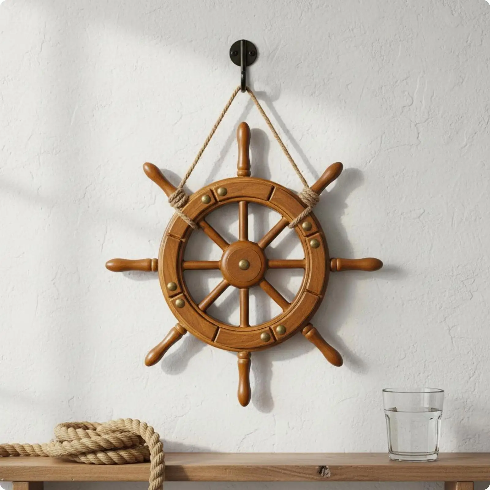 Ship Wheel Ornament Rustic Hemp Rope Wall Decor Steering Wheel for Nautical Decorations Living Room