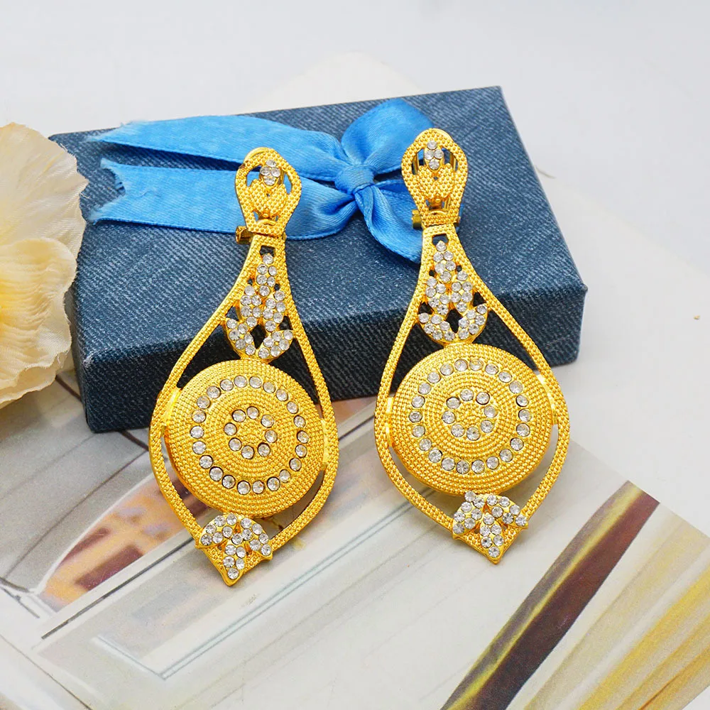 

24K Gold AU999 European-American Gold Diamond-Inset Sexy Women's Earrings - Shimmer Wedding Party Style, Diamond Luxury Design