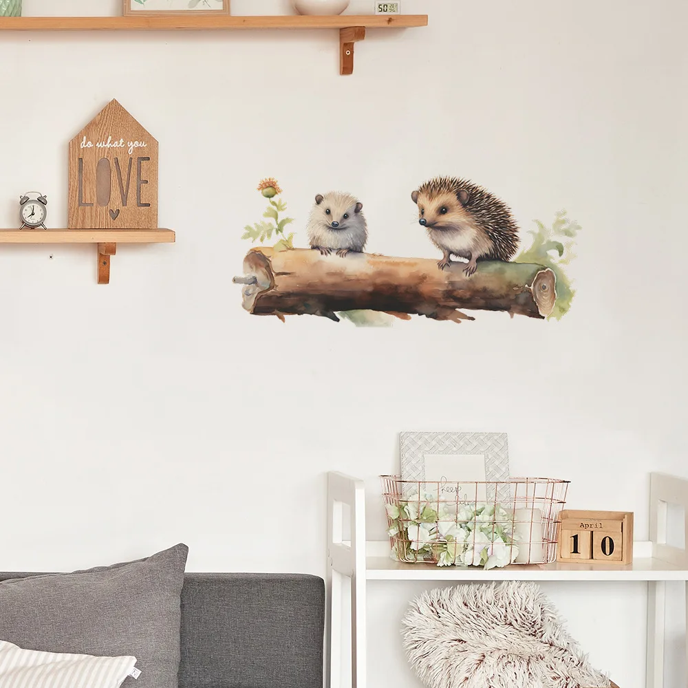 Cartoon Painted Hedgehogs Wall Sticker Kids Room Background Decor Mural Cute Animal Bedroom Home Decoration Self-adhesive Decals