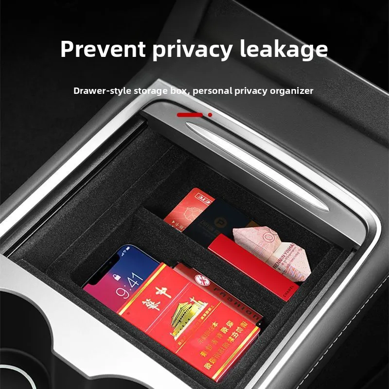 Center Console Organizer Tray for Tesla Cybertruck 2024-2026 Armrest Storage Box with Anti-Slip Silicone Liners, Custom-Fit ABS