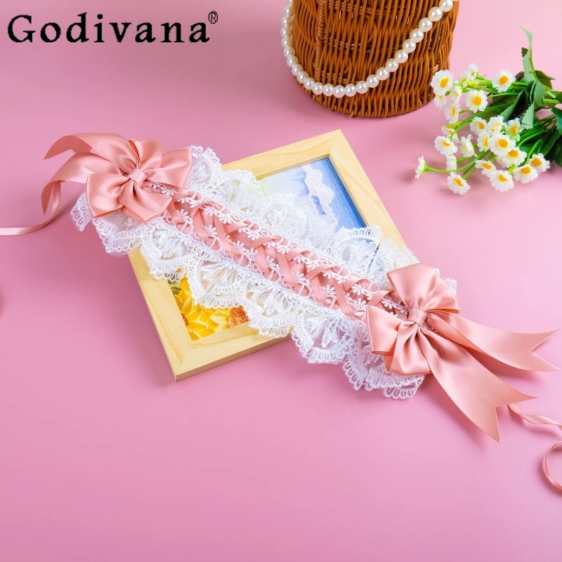 Fascia per capelli Lolita fresca giapponese Lolita femminile Accessori per capelli dal design originale Fiocco in pizzo da donna Versatile fascia per capelli dolce