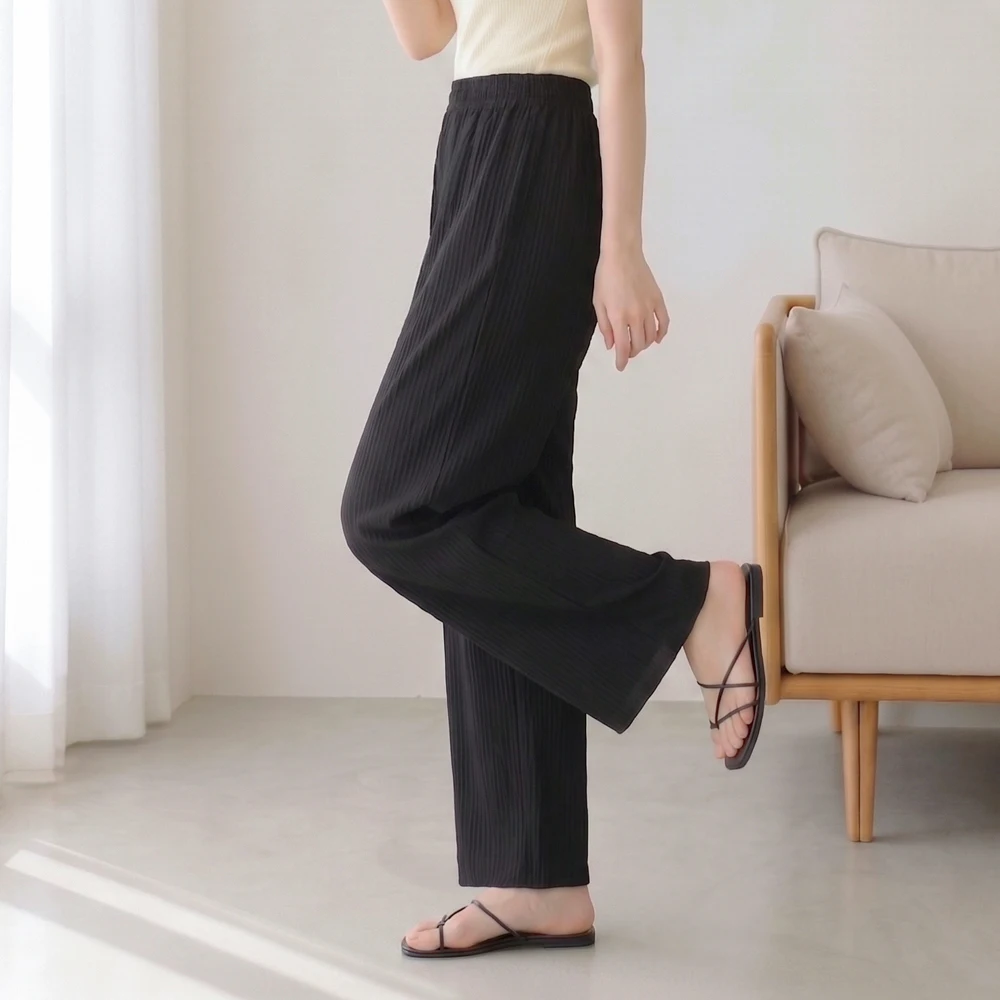 (New) Women's Cooling Pleated Wide-Leg Pants Four-Way Stretch Elastic Waist Pants
