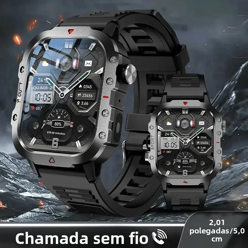 Ao ar livre 2.01 ''relógios smartwatches masculinos lanterna relógio de fitness chamada sem fio esportes relógios de pulso inteligentes para mulher io