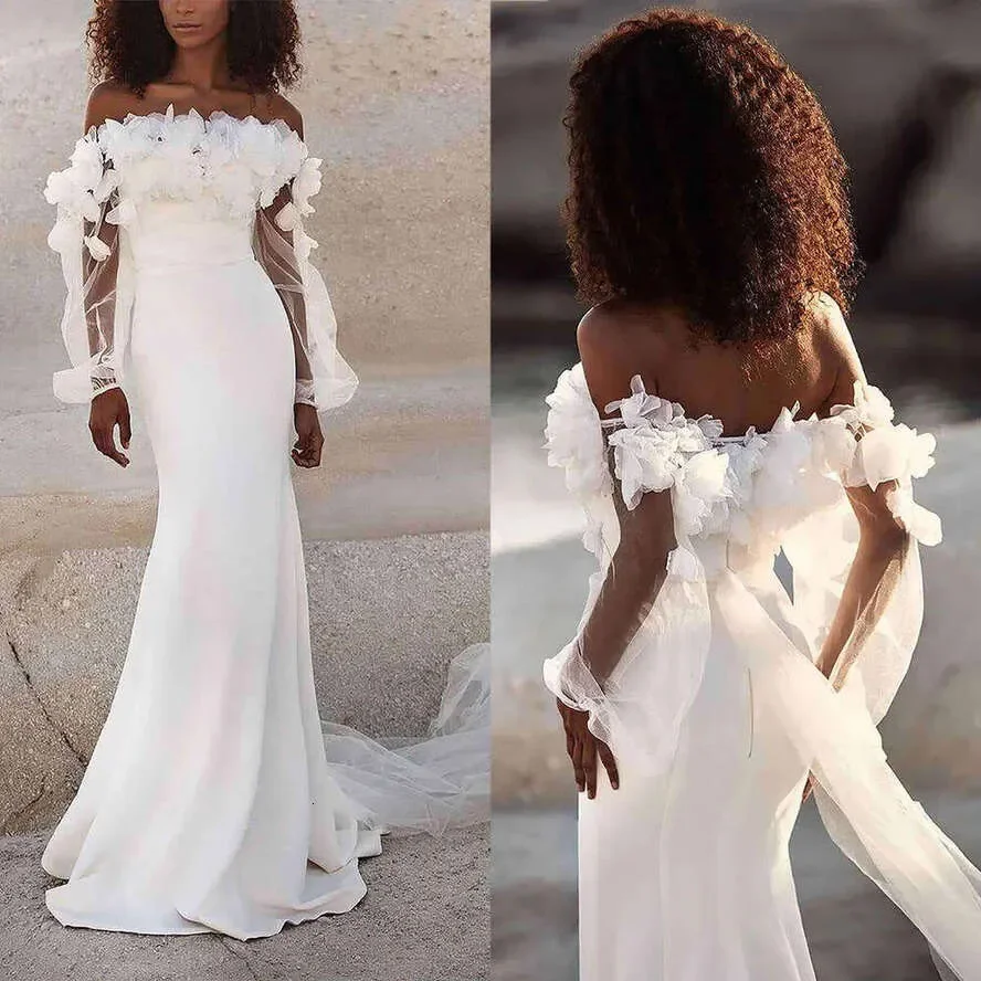off shoulder Wedding Dresses Mermaid floral Appliques Backless beach boho Princess Bride Dress Vestido De Novia customsized