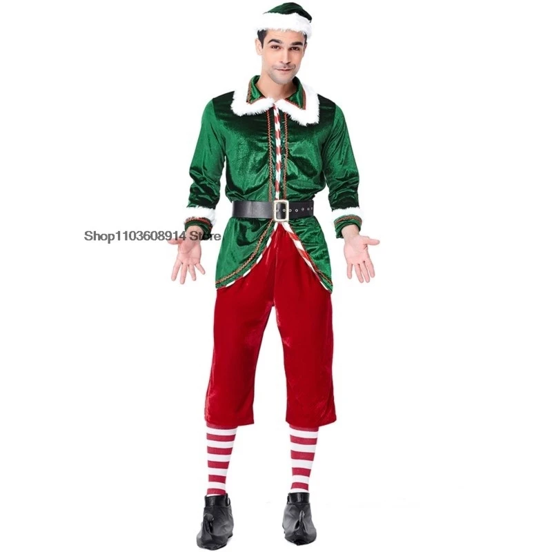 Santa Claus Elf Little Helpers Costume Christmas Elves Adult X-mas Family Mr Mrs Fleece Velvet Matching Outfit For Men Women