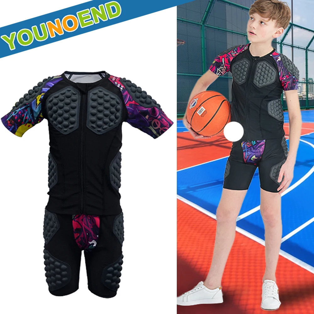 Kid Youth Baseball Chest Protective Padded Compression Shirt & Hip Butt Padded Short Pants for Basketball Football Snowboarding