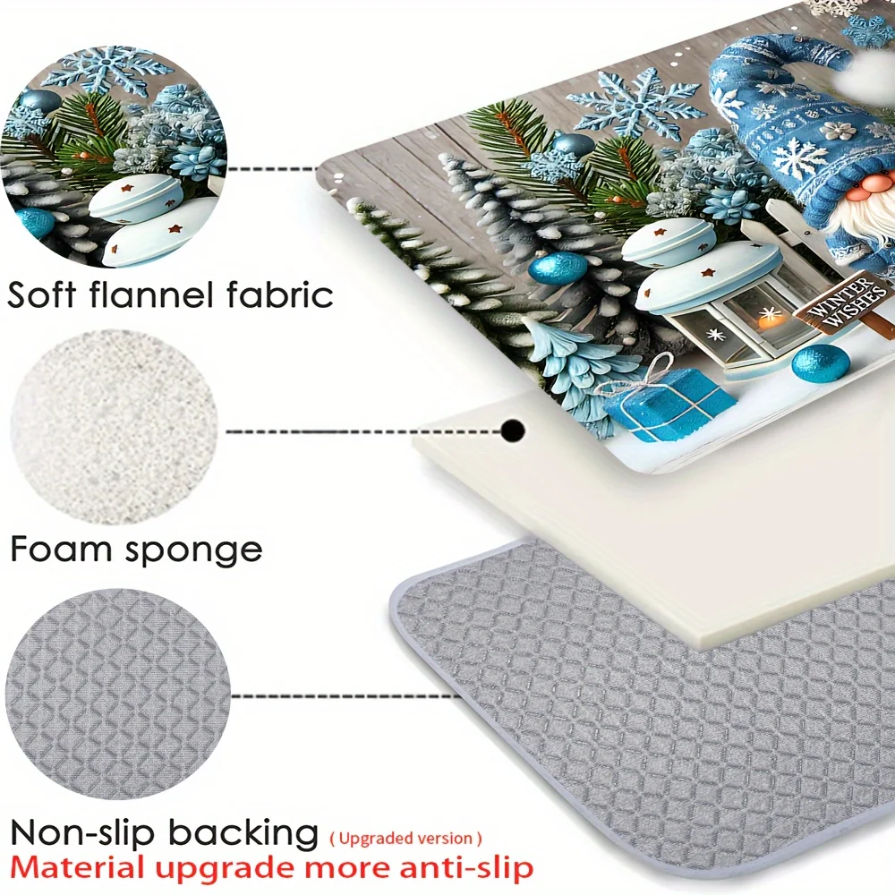 VIKAMA عيد الميلاد الأزرق قبعة قزم، رجل ثلج، السجاد ديكور المنزل، باب الدخول، الحمام المضادة للانزلاق وسجادة أرضية فائقة الامتصاص #4