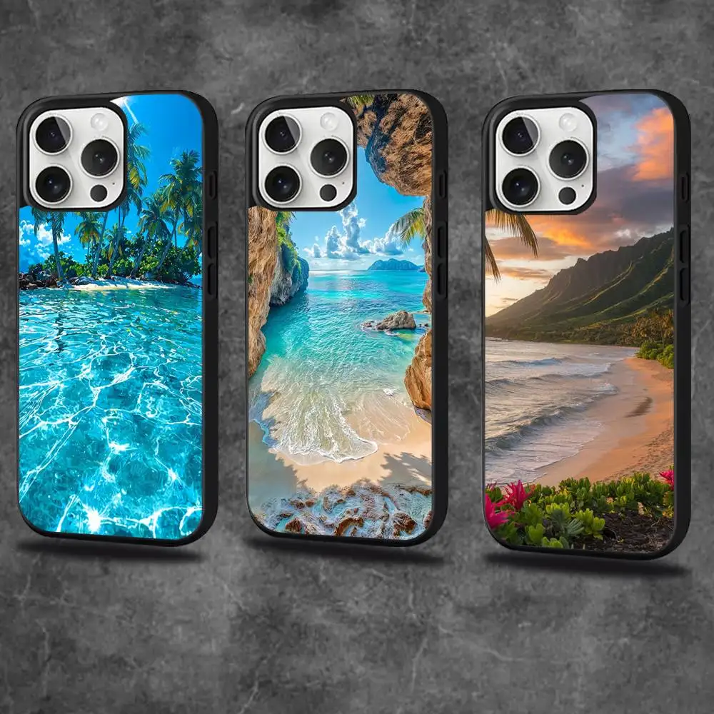 

Tropical Palm Trees Beach Phone Case For iPhone 17,16,15,14,13,12,11,Pro,Max,Plus,Mini,SE4,E Magnetic Magsafe Wireless Charging