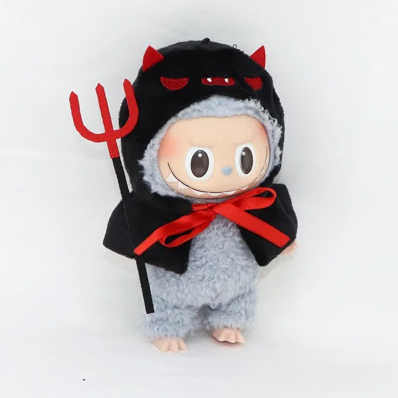 17 cm Labubu Halloween-Kleidungsset, sitzendes Party-Puppenkostüm aus Vinyl, gruseliges Outfit-Zubehör im Vintage-Stil für Puppen