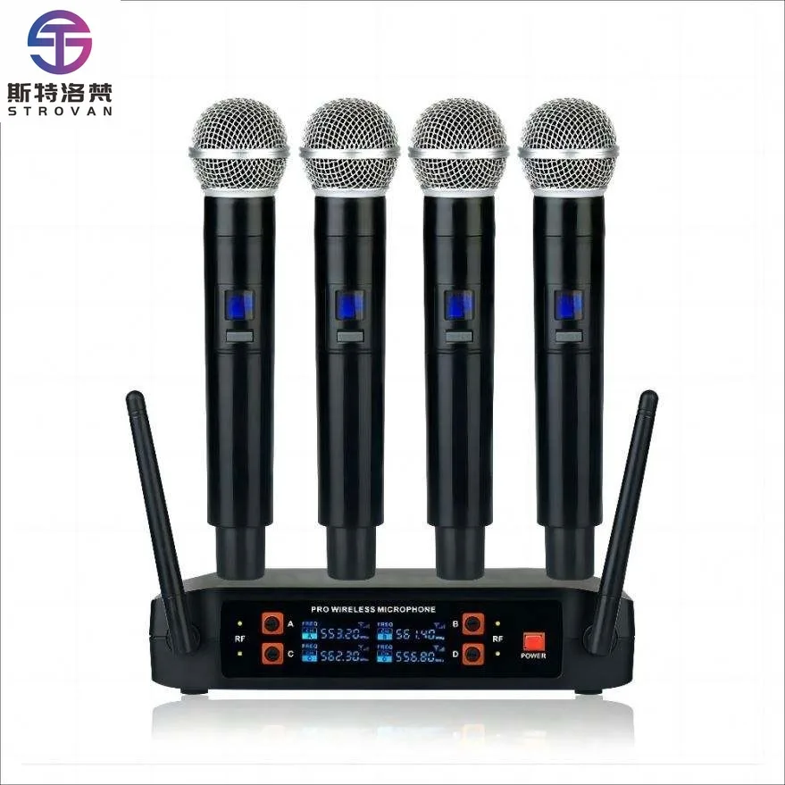 4 Channel Wireless Microphone System Vhf for Sing High Quality Microphone System Pro Audio for Meeting, Wedding, Home KTV Set