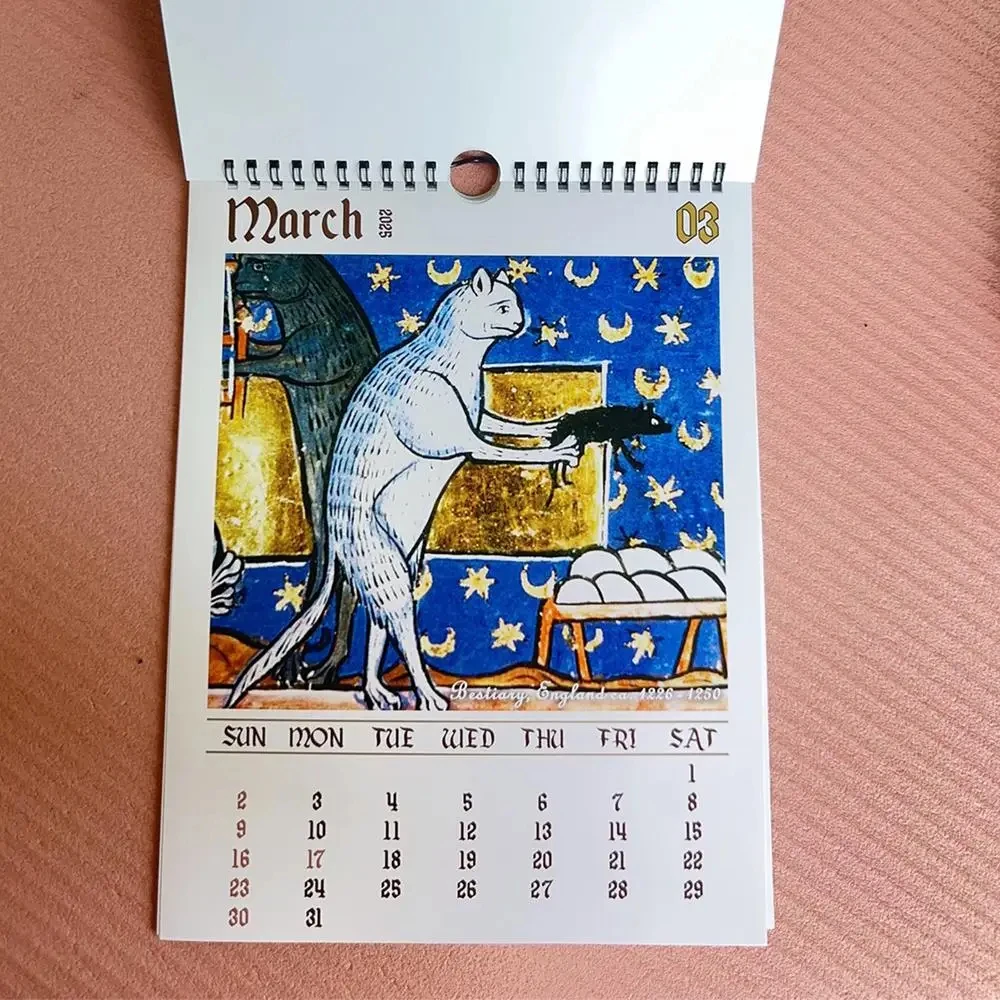 Middeleeuwse kattenkalender 2026 - Vreemde middeleeuwse kattenwandkalender, 12 maanden lelijke middeleeuwse kat, 2026 januari tot december 2026