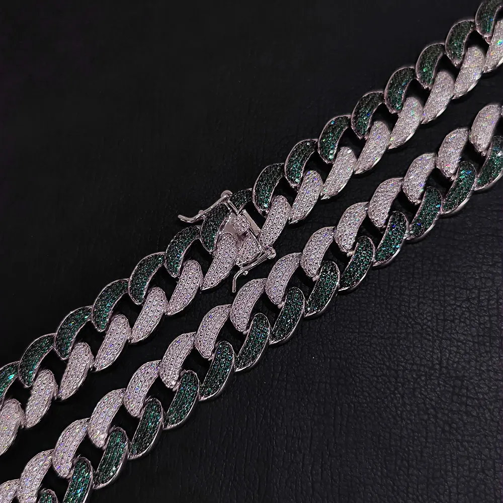 

Custom 18MM Two Color Heavy Cuban Link Chain Hip Hop White/Deep Green Diamond Round Cut Iced Out Jewelry Copper Zircon For Men