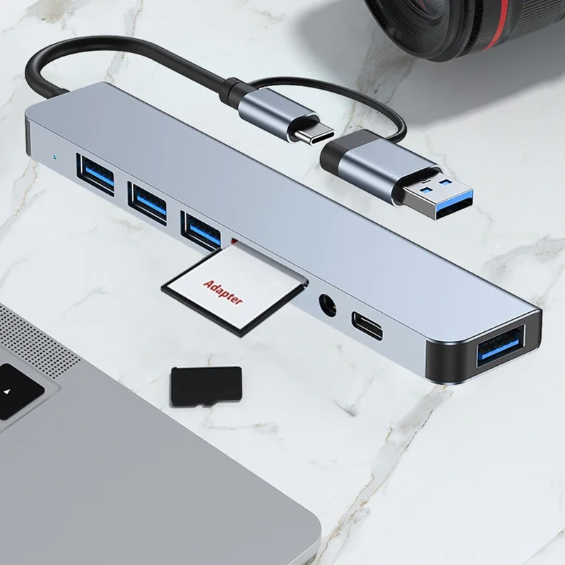 8 In 2 USB Type-C HUB with Reader Splitter Card USB 3.0 USB 2.0 SD/TF Splitter Card Reader Docking Station for HUAWEI Xiaomi PC